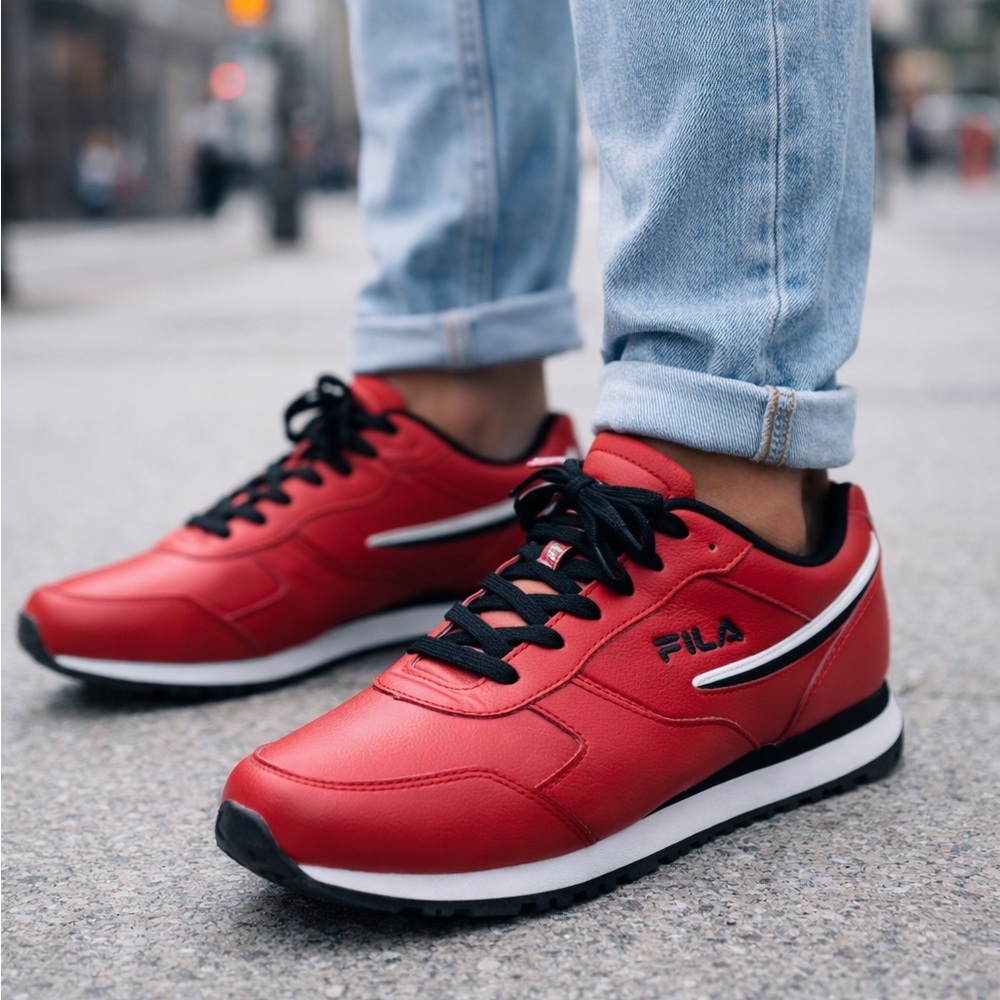 Fila Red Leather Sneakers Men’s Size 11 Classic Low Top Athletic Shoes EUC